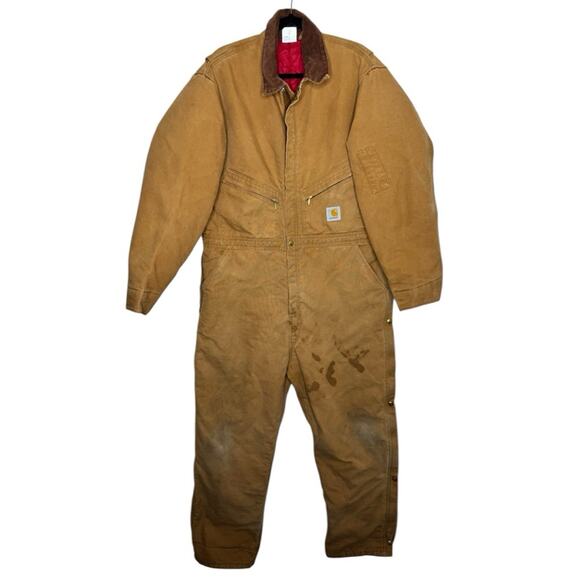 CARHARTT / vintage tan duck canvas fully quilt lined workwear coveralls / 48R